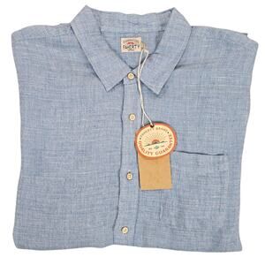 NWT Faherty Shirt Mens XXL Blue Linen Palma Short Sleeve Coastal Casual Nautical